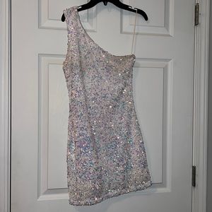 White iridescent formal dress